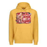 Mustard Valentines Day Pig Hogs And Kisses Premium Hoodie - RanaPortraitStore