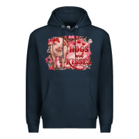 Navy Valentines Day Pig Hogs And Kisses Premium Hoodie - RanaPortraitStore