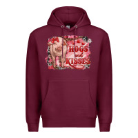 Burgundy Valentines Day Pig Hogs And Kisses Premium Hoodie - RanaPortraitStore