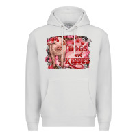 Dove Grey Valentines Day Pig Hogs And Kisses Premium Hoodie - RanaPortraitStore