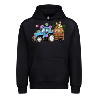 Black Happy Easter Tractor with Bunny Flowers and Carrot Urban Hoodie - RanaPortraitStore