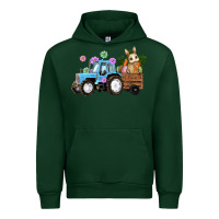 Forest Green Happy Easter Tractor with Bunny Flowers and Carrot Urban Hoodie - RanaPortraitStore