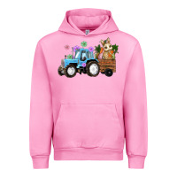 Fuchsia Pink Happy Easter Tractor with Bunny Flowers and Carrot Urban Hoodie - RanaPortraitStore