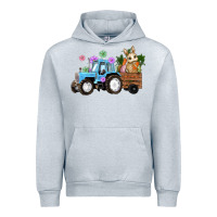 Heather Grey Happy Easter Tractor with Bunny Flowers and Carrot Urban Hoodie - RanaPortraitStore
