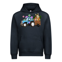 Navy Happy Easter Tractor with Bunny Flowers and Carrot Urban Hoodie - RanaPortraitStore