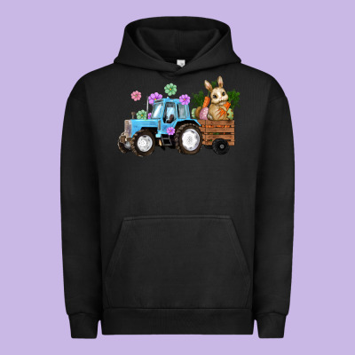 Urban Hoodie Happy Easter Tractor with Bunny Flowers and Carrot