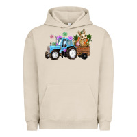Pigment French Oak Happy Easter Tractor with Bunny Flowers and Carrot Urban Hoodie - RanaPortraitStore