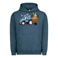 Pigment Midnight Navy Happy Easter Tractor with Bunny Flowers and Carrot Urban Hoodie - RanaPortraitStore