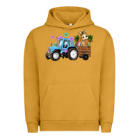 Pigment Peanut Butter Happy Easter Tractor with Bunny Flowers and Carrot Urban Hoodie - RanaPortraitStore