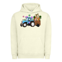 Pigment Pistachio Happy Easter Tractor with Bunny Flowers and Carrot Urban Hoodie - RanaPortraitStore