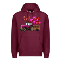 Burgundy Valentine's day pink tractor with pin heart balloons Premium Hoodie - RanaPortraitStore