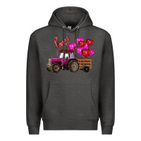 Charcoal Heather Valentine's day pink tractor with pin heart balloons Premium Hoodie - RanaPortraitStore