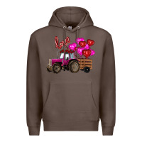 Coffee Valentine's day pink tractor with pin heart balloons Premium Hoodie - RanaPortraitStore