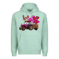 Seafoam Valentine's day pink tractor with pin heart balloons Premium Hoodie - RanaPortraitStore