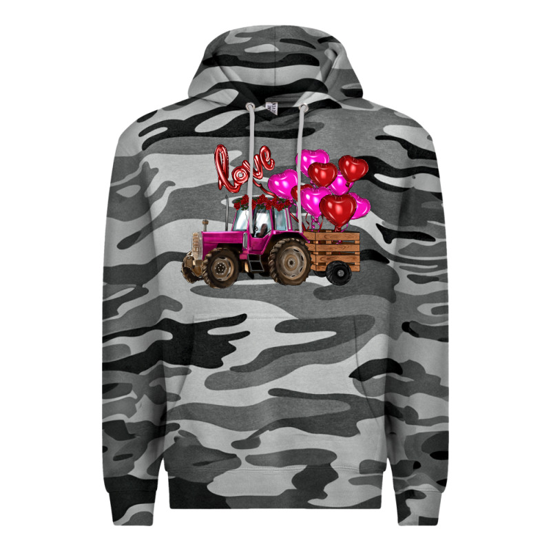 Valentine's Day Pink Tractor With Pin Heart Balloons Premium Hoodie by RanaPortraitStore | Teevron