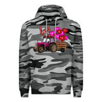 Slate Camo Valentine's day pink tractor with pin heart balloons Premium Hoodie - RanaPortraitStore