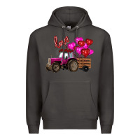 Smoke Valentine's day pink tractor with pin heart balloons Premium Hoodie - RanaPortraitStore