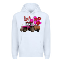 White Valentine's day pink tractor with pin heart balloons Premium Hoodie - RanaPortraitStore