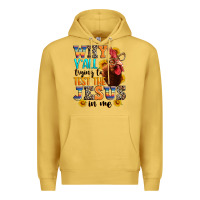 Antique Gold why yall trying to test the jesus in me Premium Hoodie - texasbilliewilder