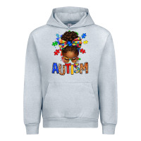 Heather Grey Autism Awareness afro messy bu Urban Hoodie - texasbilliewilder
