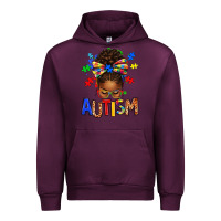 Mauve Wine Autism Awareness afro messy bu Urban Hoodie - texasbilliewilder