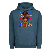 Pigment Midnight Navy Autism Awareness afro messy bu Urban Hoodie - texasbilliewilder
