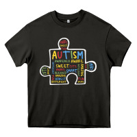 Asphalt Autism Puzzle Piece Words Autistic Heavy Core Tee - CowhideDigitalArt