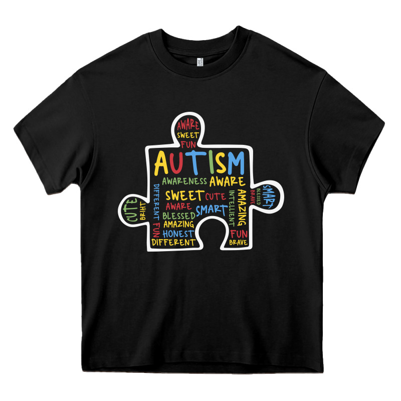 Autism Puzzle Piece Words Autistic Heavy Core Tee by CowhideDigitalArt | Teevron