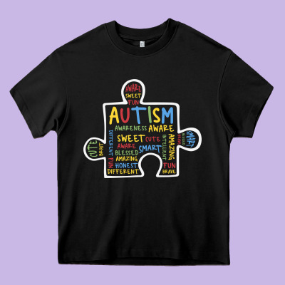 Autism Puzzle Piece Words Autistic Heavy Core Tee Designed By Cowhidedigitalart