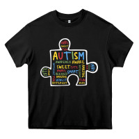Black Autism Puzzle Piece Words Autistic Heavy Core Tee - CowhideDigitalArt