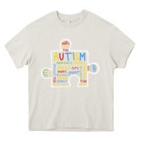 Cream Autism Puzzle Piece Words Autistic Heavy Core Tee - CowhideDigitalArt