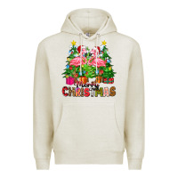 Oatmeal Heather merry christmas flamingo Premium Hoodie - Zillion Design Studio