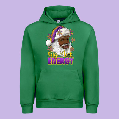 Urban Hoodie big nick energy purple and gold afro santa