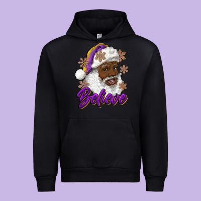 Urban Hoodie believe purple and gold african american santa