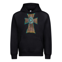 Black Wood Turquoise Gemstone Cross Urban Hoodie - RanaPortraitStore