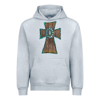 Heather Grey Wood Turquoise Gemstone Cross Urban Hoodie - RanaPortraitStore