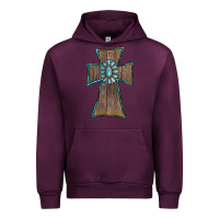 Mauve Wine Wood Turquoise Gemstone Cross Urban Hoodie - RanaPortraitStore