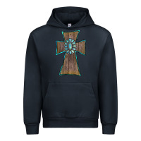 Navy Wood Turquoise Gemstone Cross Urban Hoodie - RanaPortraitStore