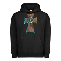 Pigment Black Wood Turquoise Gemstone Cross Urban Hoodie - RanaPortraitStore