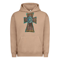 Wood Turquoise Gemstone Cross Urban Hoodie | Teevron