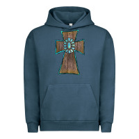 Pigment Midnight Navy Wood Turquoise Gemstone Cross Urban Hoodie - RanaPortraitStore