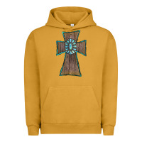 Pigment Peanut Butter Wood Turquoise Gemstone Cross Urban Hoodie - RanaPortraitStore