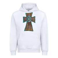 White Wood Turquoise Gemstone Cross Urban Hoodie - RanaPortraitStore