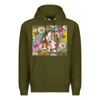 Army Green Watercolor Easter Bunny With Daisy Premium Hoodie - RanaPortraitStore
