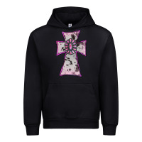Black Cowhide Pink Gemstone Cross Urban Hoodie - RanaPortraitStore