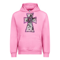 Fuchsia Pink Cowhide Pink Gemstone Cross Urban Hoodie - RanaPortraitStore