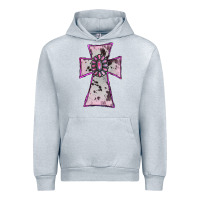 Heather Grey Cowhide Pink Gemstone Cross Urban Hoodie - RanaPortraitStore