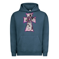 Pigment Midnight Navy Cowhide Pink Gemstone Cross Urban Hoodie - RanaPortraitStore