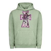 Pigment Oil Green Cowhide Pink Gemstone Cross Urban Hoodie - RanaPortraitStore