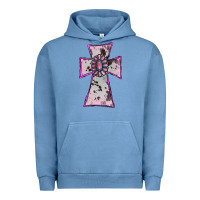 Pigment Pebble Blue Cowhide Pink Gemstone Cross Urban Hoodie - RanaPortraitStore